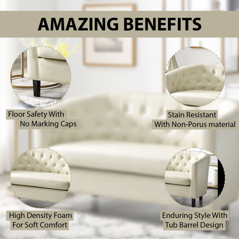 Engelhardt Vegan Button Tufted Loveseat, 2 Seater Sofa, Small Loveseat for Bedrooms and Living Room