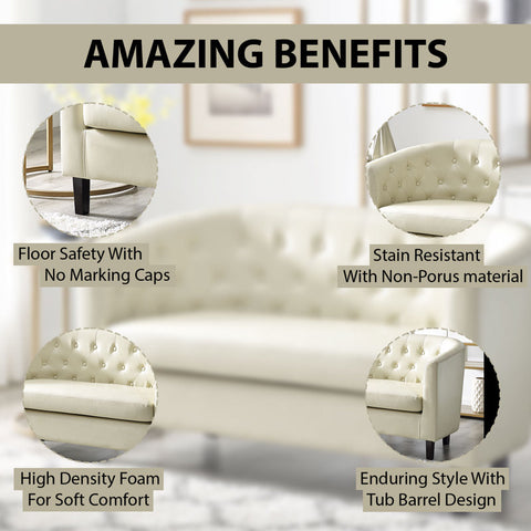 Engelhardt Vegan Button Tufted Loveseat, 2 Seater Sofa, Small Loveseat for Bedrooms and Living Room