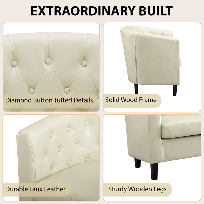 Engelhardt Vegan Button Tufted Loveseat, 2 Seater Sofa, Small Loveseat for Bedrooms and Living Room