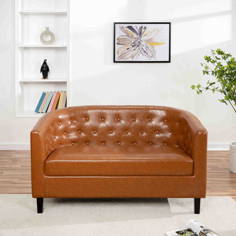 Engelhardt Vegan Button Tufted Loveseat, 2 Seater Sofa, Small Loveseat for Bedrooms and Living Room