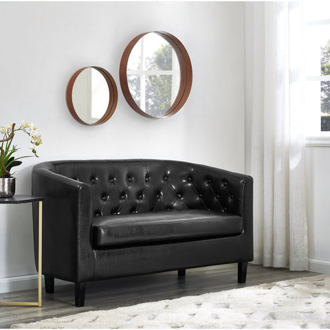 Engelhardt Vegan Button Tufted Loveseat, 2 Seater Sofa, Small Loveseat for Bedrooms and Living Room
