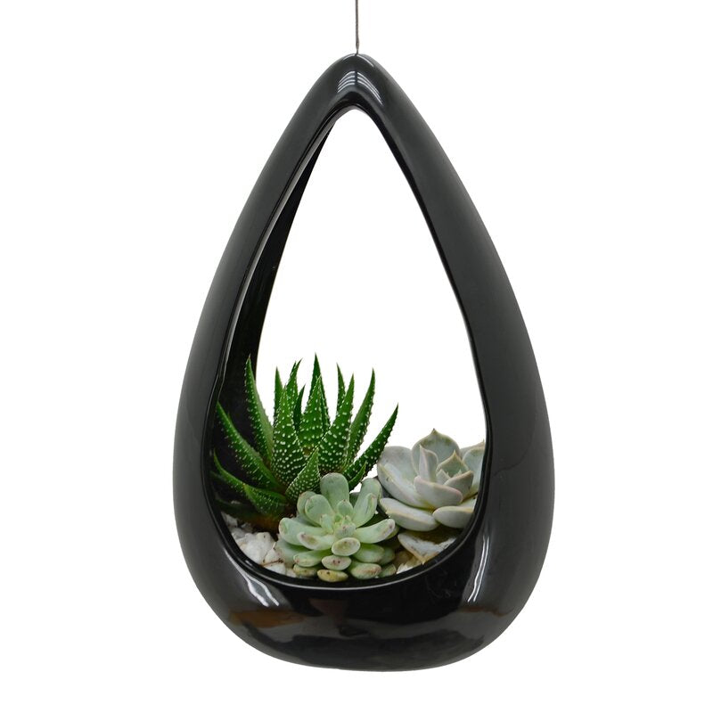 Black Farmington Ceramic Hanging Planter