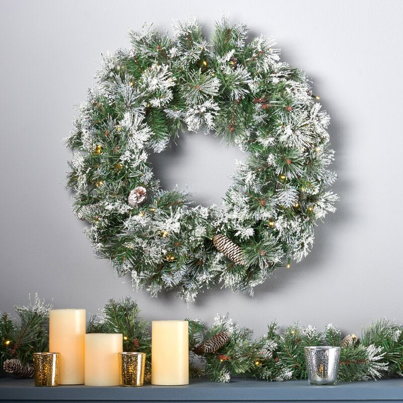 Faux Lighted Pine 24'' Wreath