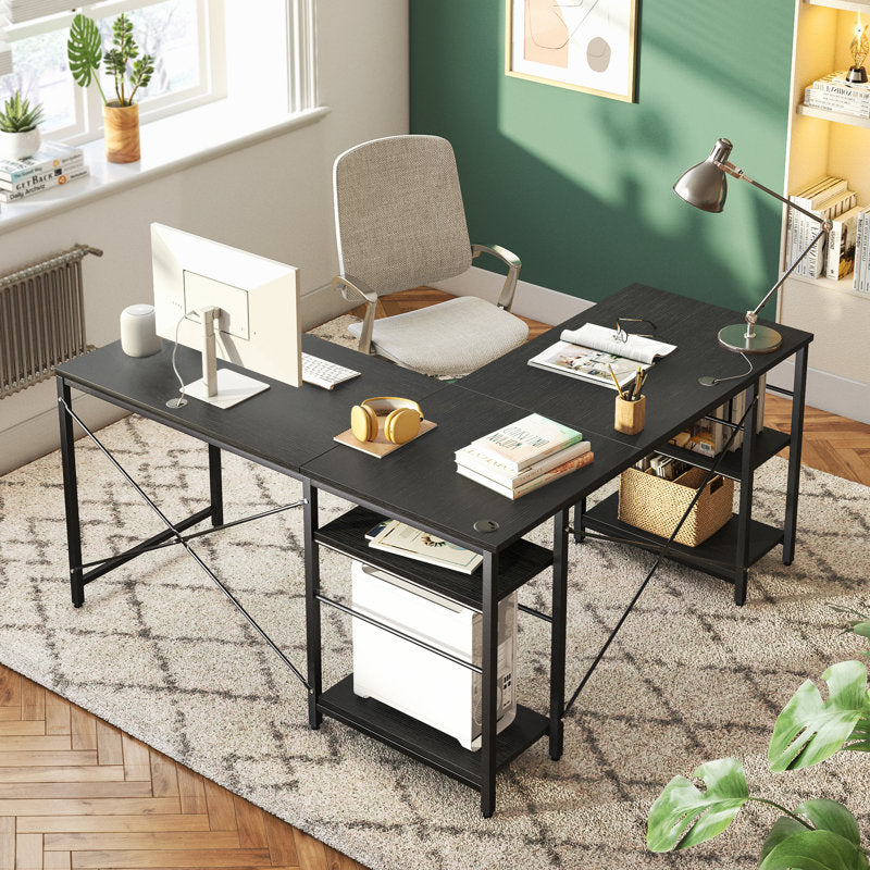 Fortson L Shaped Desk with Shelves or 2 Person 95.2" Long Table