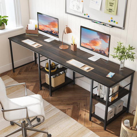 Fortson L Shaped Desk with Shelves or 2 Person 95.2" Long Table