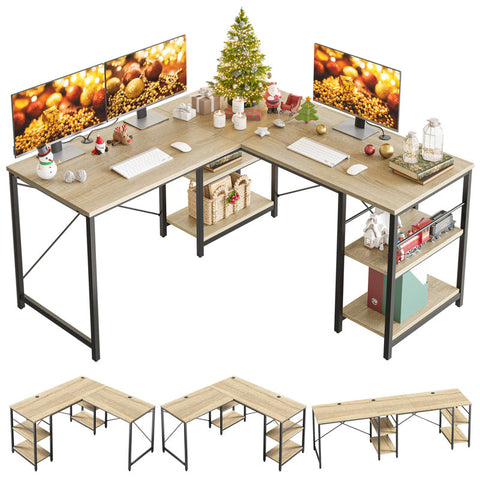 Fortson L Shaped Desk with Shelves or 2 Person 95.2" Long Table
