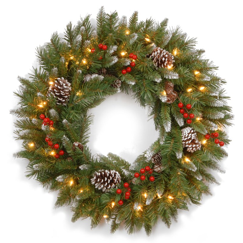 Frosted Berry Faux Lighted Wreath