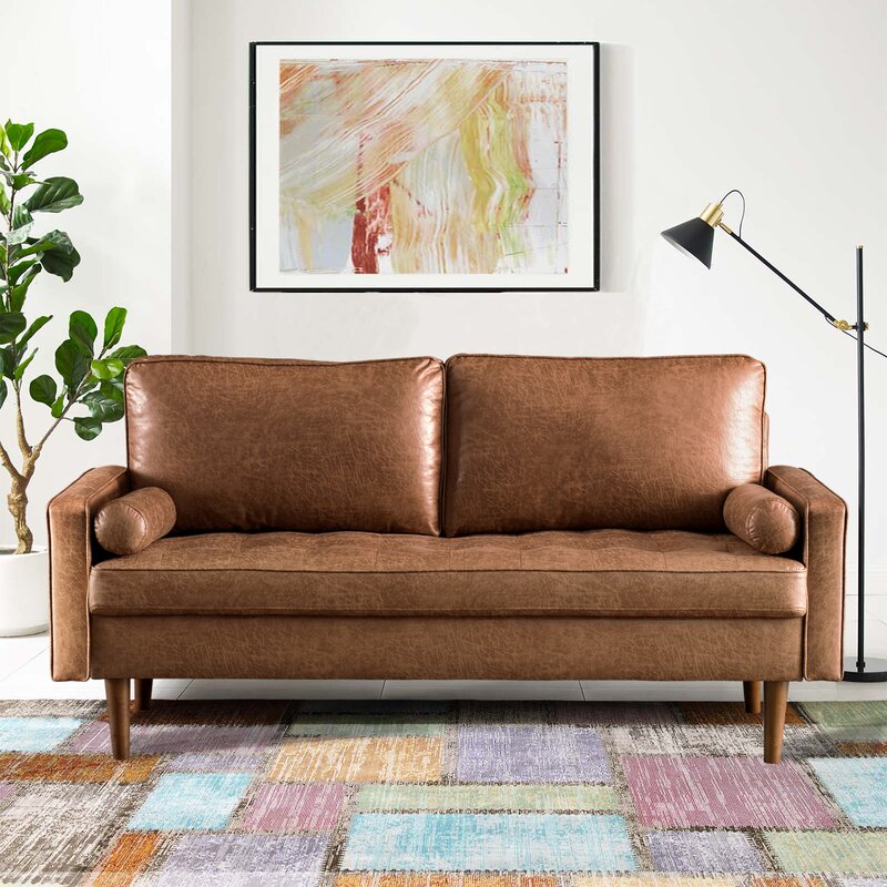 Garzon 69.68" Faux Leather Square Arm Sofa