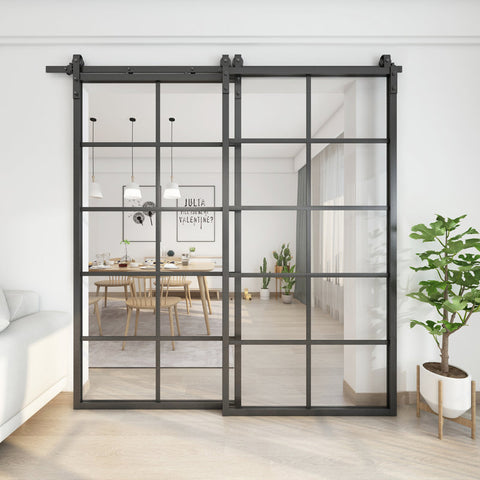 84" x 84" Glass Bypass Barn Door with Installation Hardware Kit