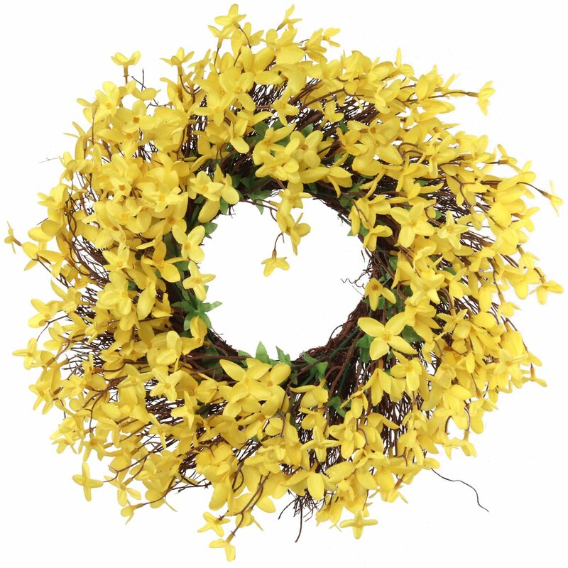 16" H x 16" W x 4" D Handcrafted Faux Forsythia Wreath
