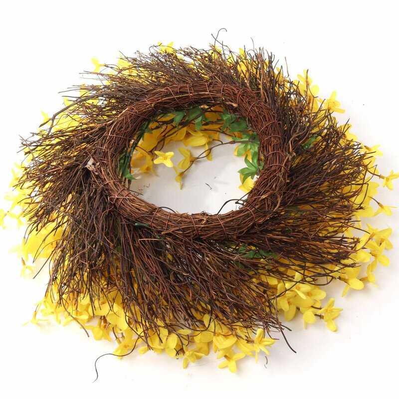 16" H x 16" W x 4" D Handcrafted Faux Forsythia Wreath