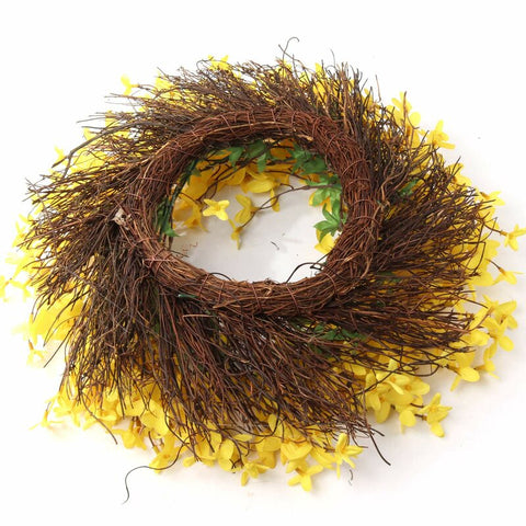 16" H x 16" W x 4" D Handcrafted Faux Forsythia Wreath