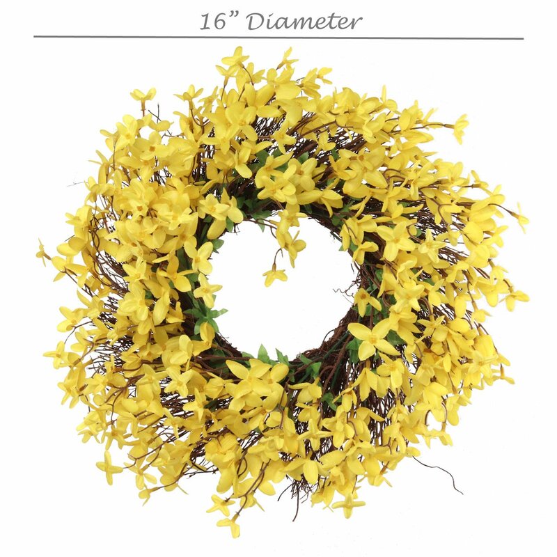 16" H x 16" W x 4" D Handcrafted Faux Forsythia Wreath