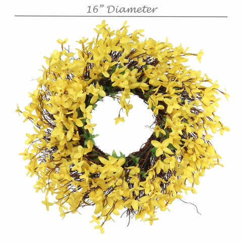 16" H x 16" W x 4" D Handcrafted Faux Forsythia Wreath