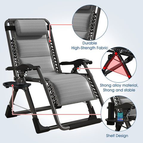 Ice Silk Zero Gravity Chair, Supports 400lbs, Folding Padded Reclining Lounge Chair with Pillow