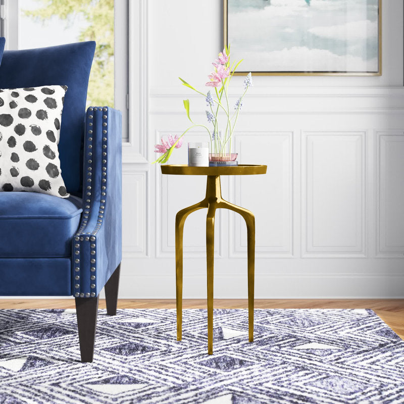 Jericho Aluminum Tray Inspired Top Accent Table with 3 Tripod Legs 13" x 13" x 22"