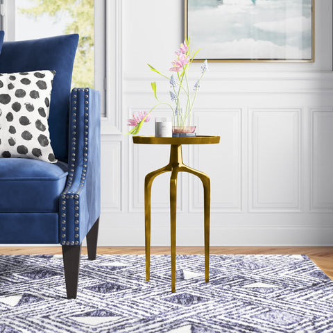 Jericho Aluminum Tray Inspired Top Accent Table with 3 Tripod Legs 13" x 13" x 22"