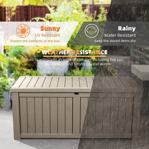 KUTIME 120 Gallons Gallon Water Resistant Resin Lockable Deck Box in Beige