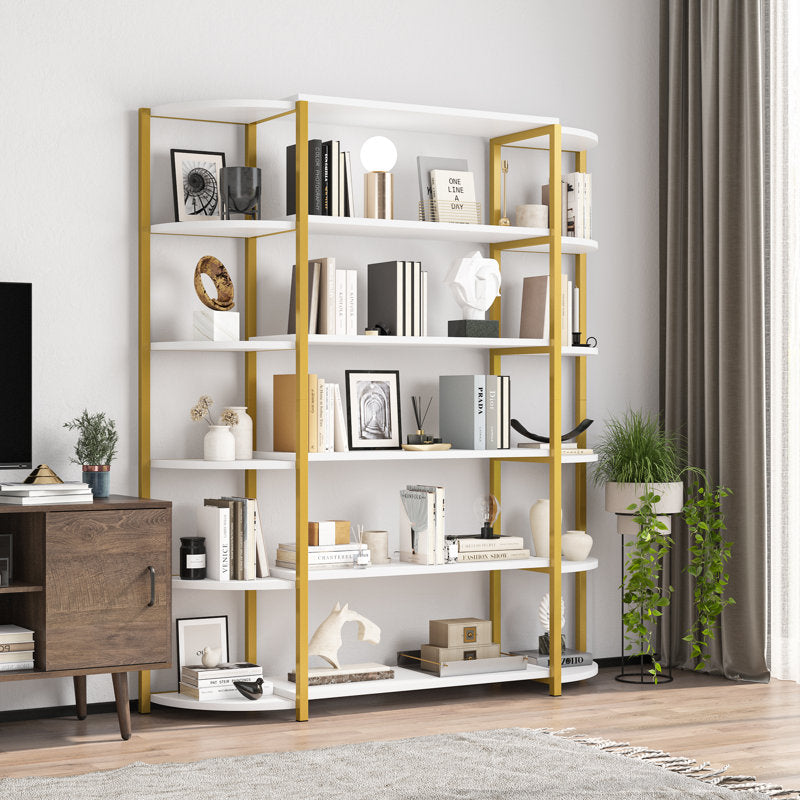 White/Gold Kedeem 66.1" H x 48.6" W Steel Etagere Bookcase