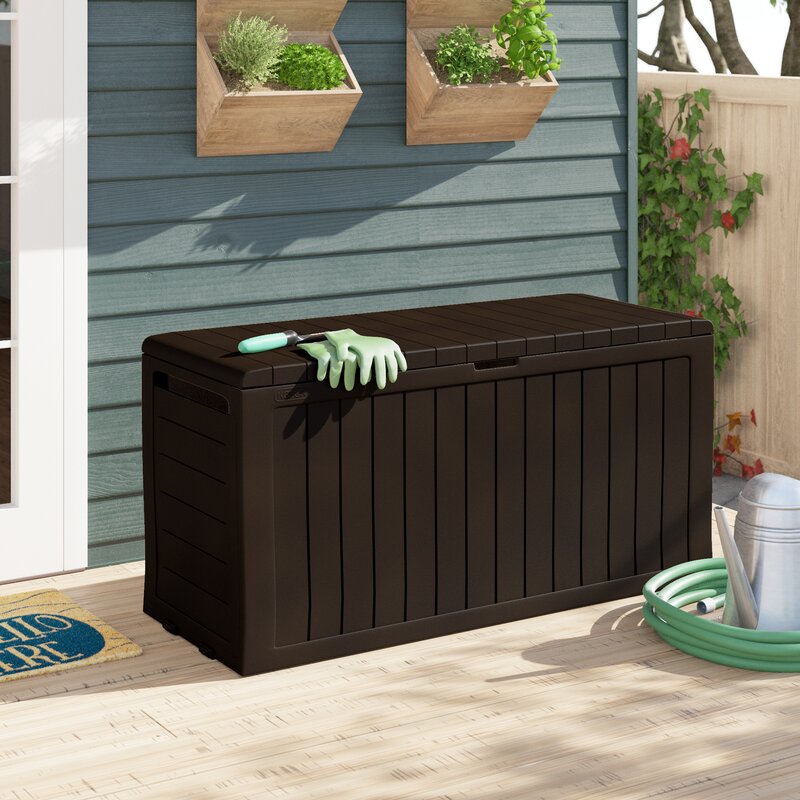 Keter 71 Gallons Gallon Water Resistant Lockable Deck Box with Wheels in Dark Brown