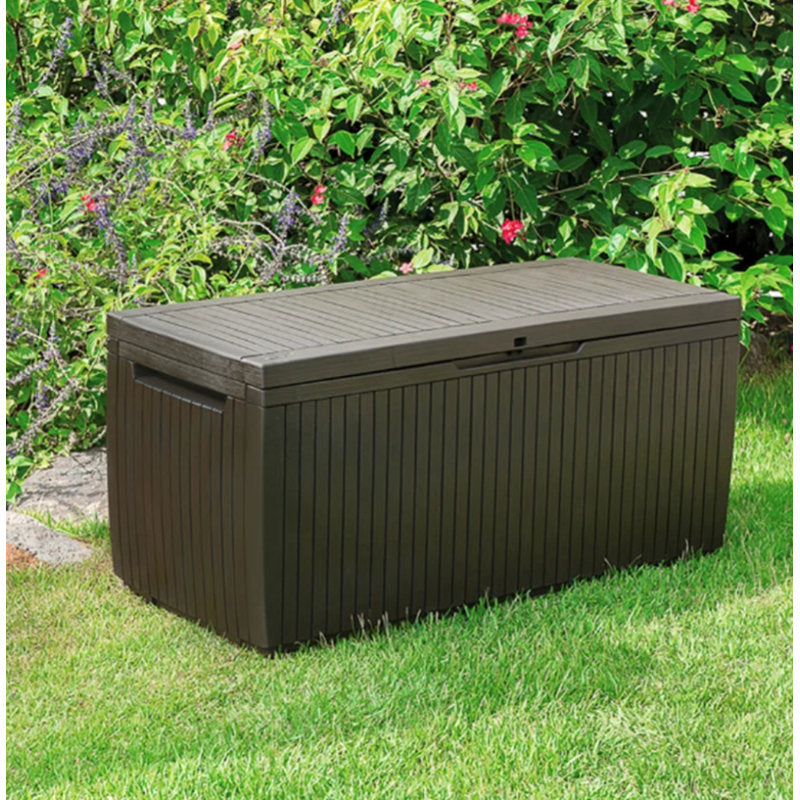 Keter Springwood 80 Gallons Gallon Water Resistant Lockable Deck Box with Wheels in Espresso Brown