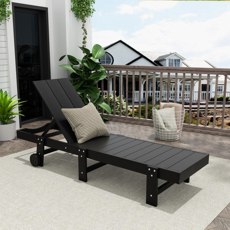 Black Linnea 77.6" Long Outdoor All-Weather Poly Reclining Single Chaise