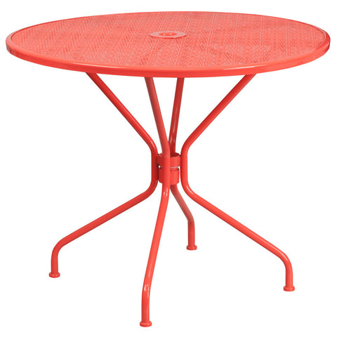 Malbon 35.25" Round Indoor-Outdoor Steel Patio Table-Umbrella Hole-Restaurant Seating
