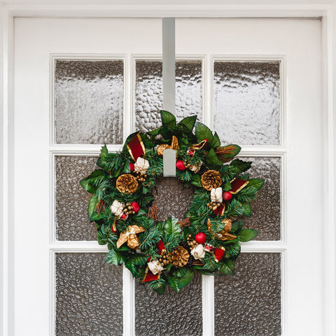 Over Door Wreath Hook - Thin Silver Metal Overdoor Wreath Holder Seasonal Hanger for Front or Back Door – 15”