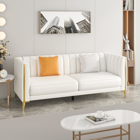 Panama 77.6" Faux Leather Tuxedo Arm Sofa