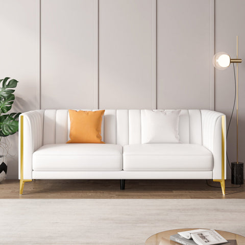 Panama 77.6" Faux Leather Tuxedo Arm Sofa