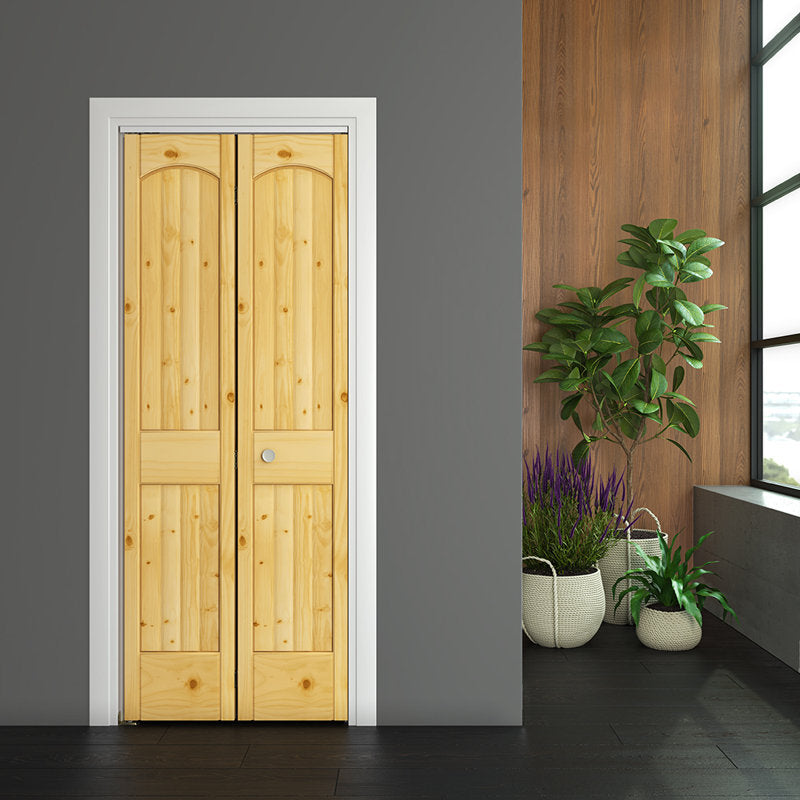 Paneled 2P Arch Top V-Groove Unfinished Bi-Fold Door