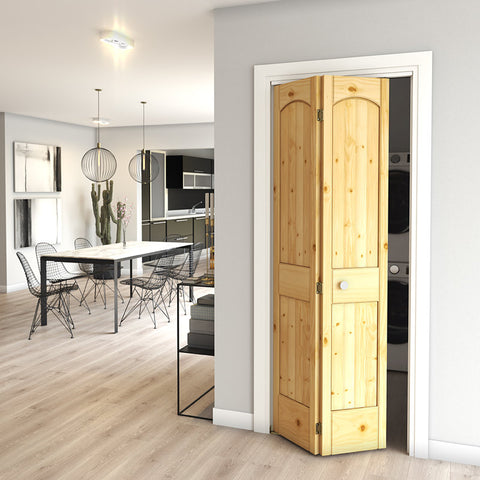 Paneled 2P Arch Top V-Groove Unfinished Bi-Fold Door