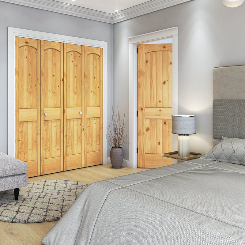 Paneled 2P Arch Top V-Groove Unfinished Bi-Fold Door