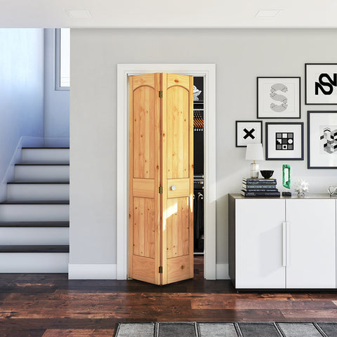 Paneled 2P Arch Top V-Groove Unfinished Bi-Fold Door