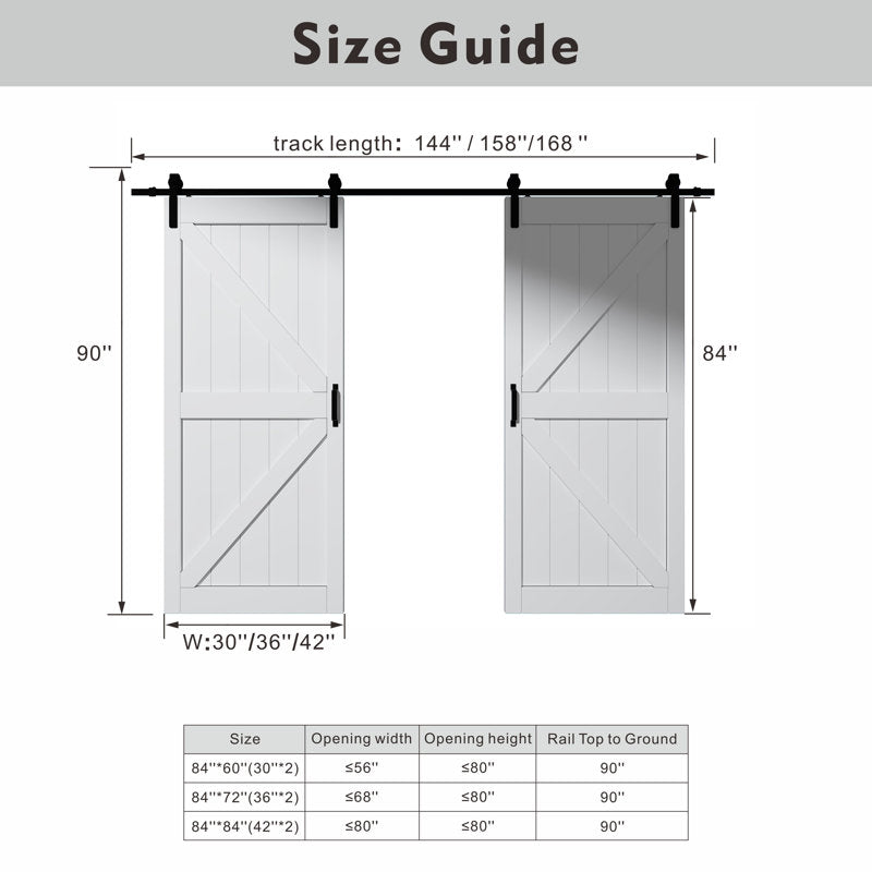 Paneled Manufactured Wood PVC/Vinyl Sliding Double Barn Door With Installation Hardware Kit