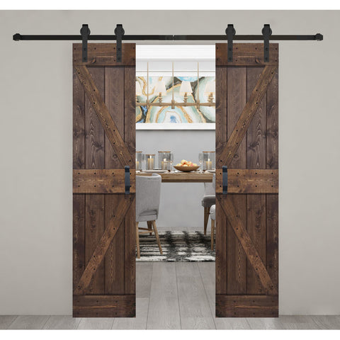 Paneled Wood Barn Door with Installation Hardware Kit (Set of 2)