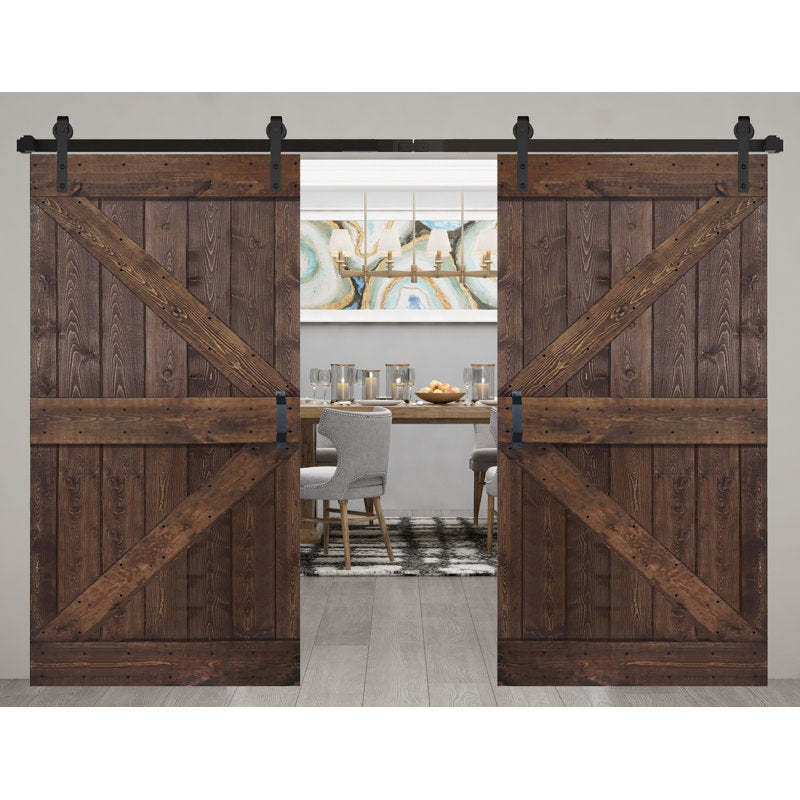 Paneled Wood Barn Door with Installation Hardware Kit (Set of 2)