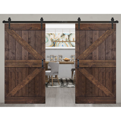 Paneled Wood Barn Door with Installation Hardware Kit (Set of 2)