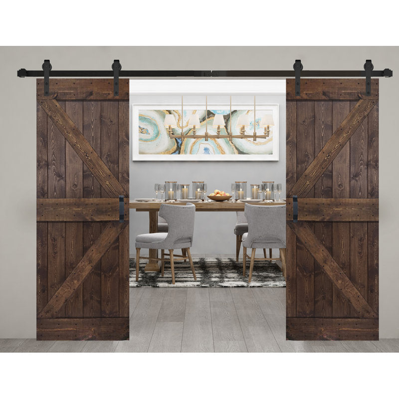 Paneled Wood Barn Door with Installation Hardware Kit (Set of 2)