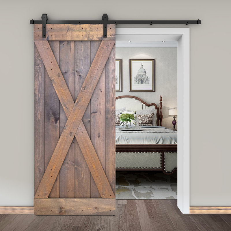 Paneled Wood Barn Door with Installation Hardware Kit