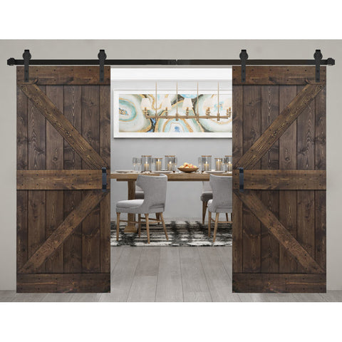 Paneled Wood Barn Door with Installation Hardware Kit (Set of 2)