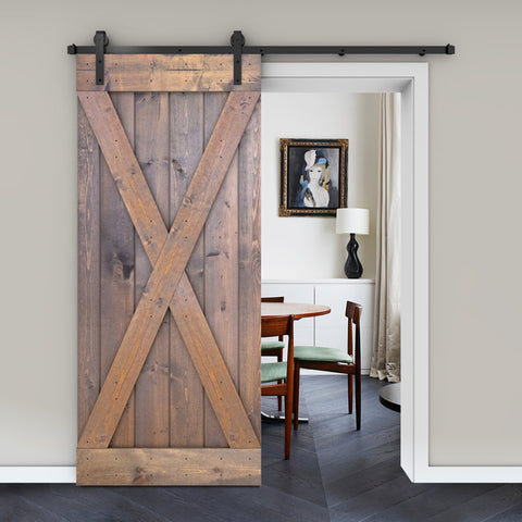 Paneled Wood Barn Door with Installation Hardware Kit