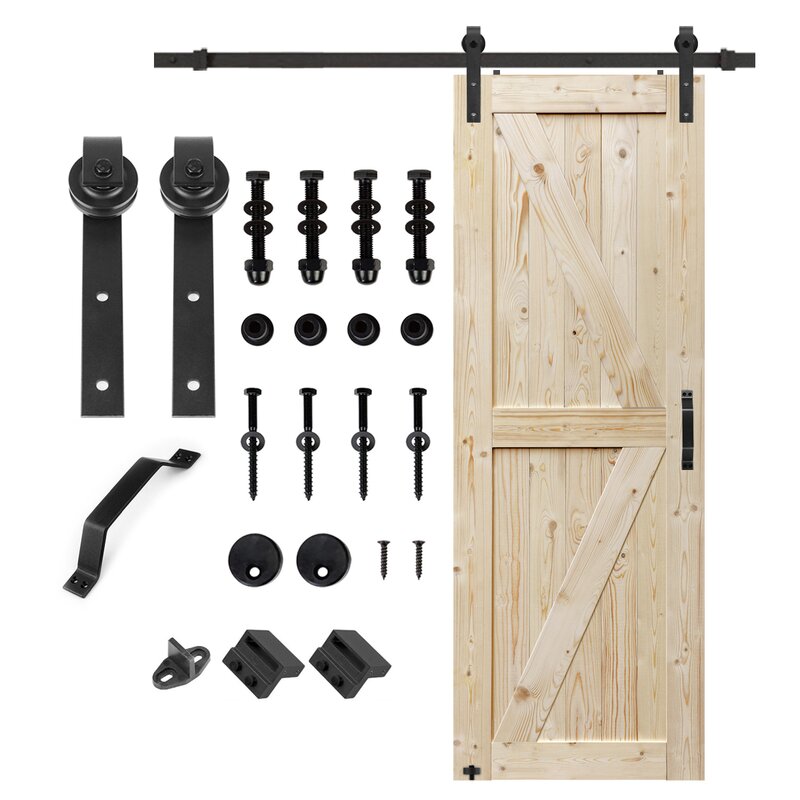 Paneled Wood Unfinished Barn Door with Installation Hardware Kit 84" Height