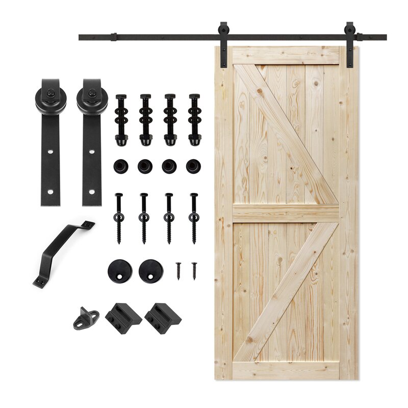 Paneled Wood Unfinished Barn Door with Installation Hardware Kit 84" Height