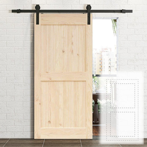 Paneled Wood Unfinished Barn Door without Installation Hardware Kit