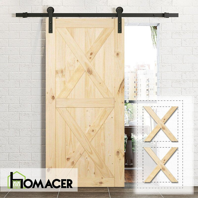 36" x 84" Paneled Wood Unfinished Frame Barn Door with Installation Hardware Kit