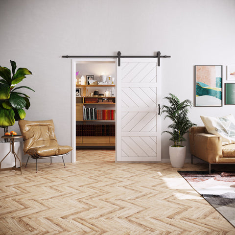 Paneled Wood Wave Barn Door with Installation Hardware Kit