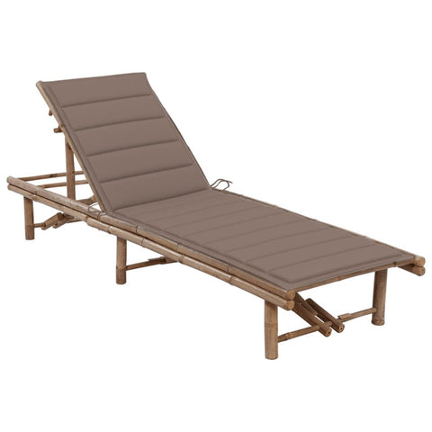Patio Lounge Chair Porch Sunbed Poolside Sunlounger with Cushion Bamboo