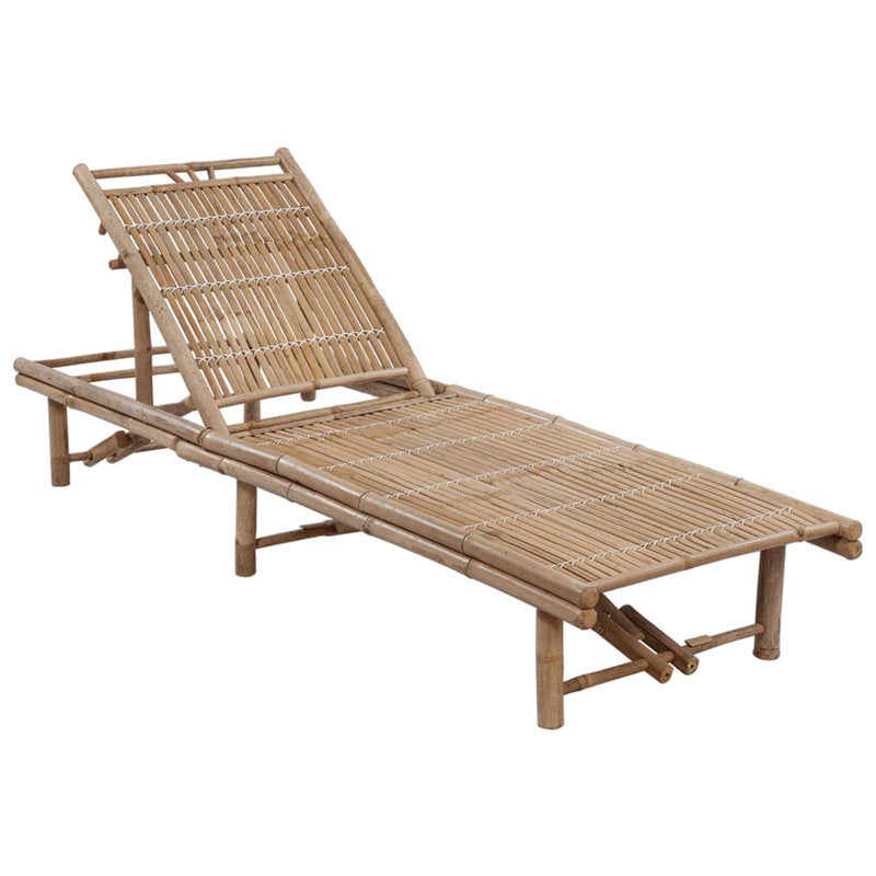Patio Lounge Chair Porch Sunbed Poolside Sunlounger with Cushion Bamboo
