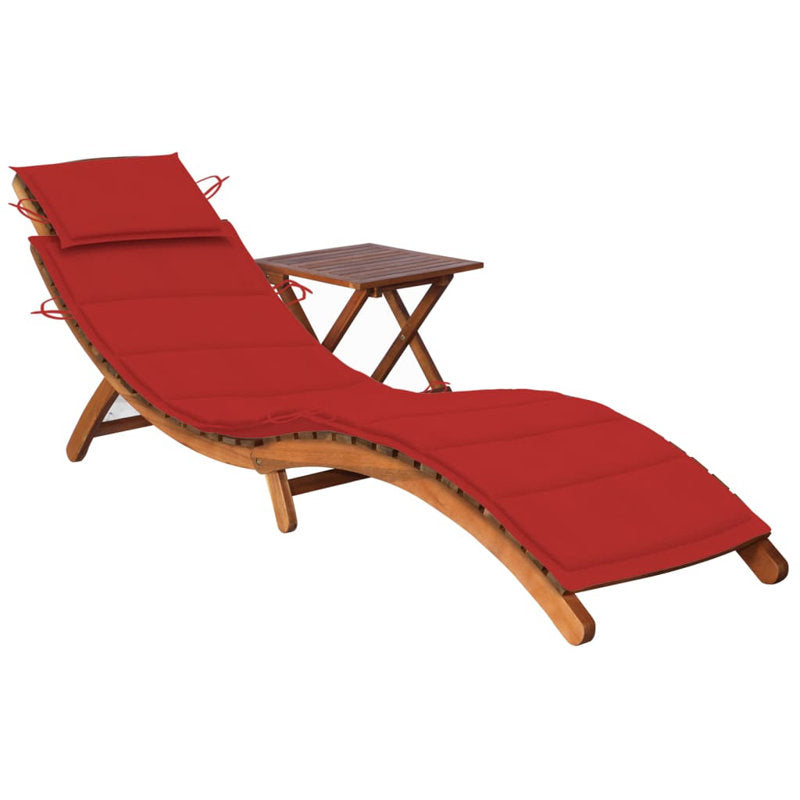 Patio Sun Lounger with Table and Cushion Solid Acacia Wood (Set of 2)